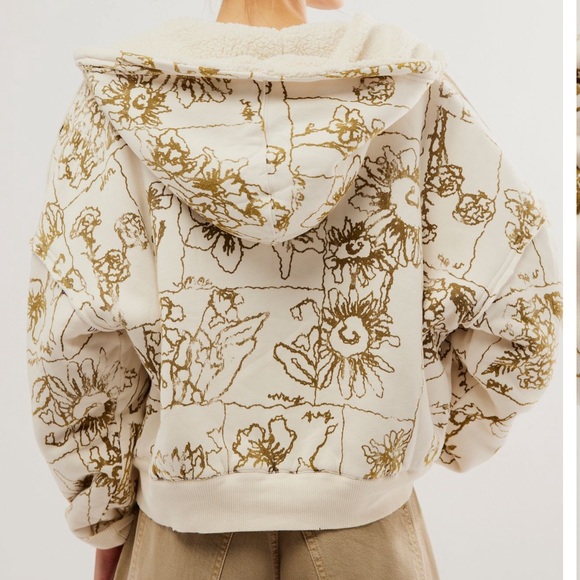 FREE PEOPLE BILLIE HOODIE JACKET LARGE IVORY FLORAL - Picture 2 of 5